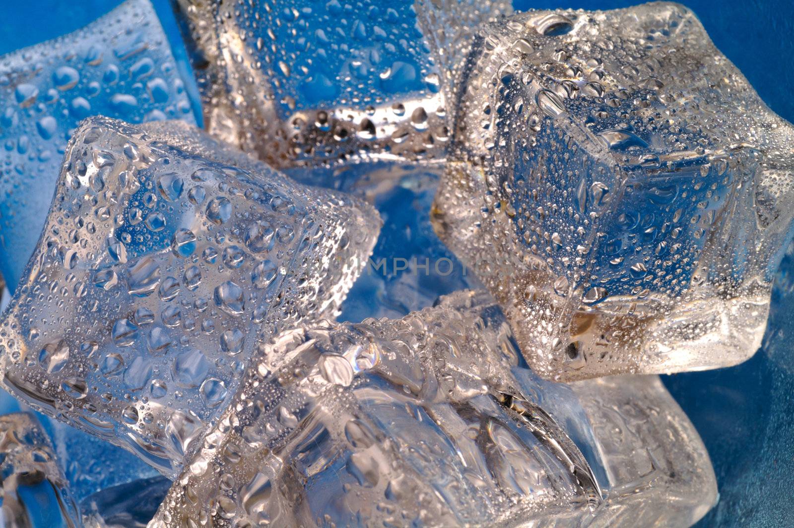 Melting ice cubes closeup  on blue background (b2) by Laborer