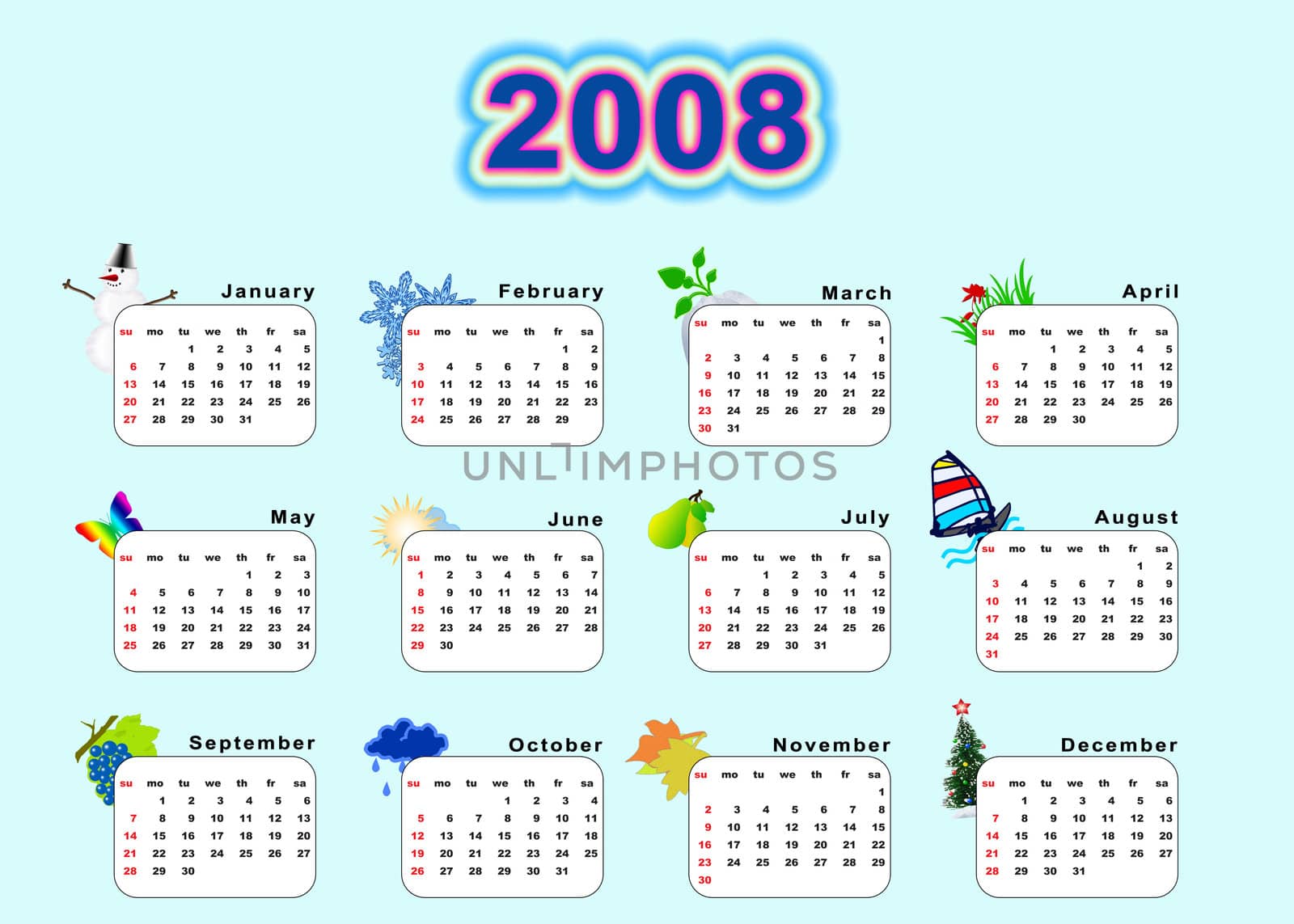 Calendar 2008  - seasons. Every month a calendar has a symbol of a season