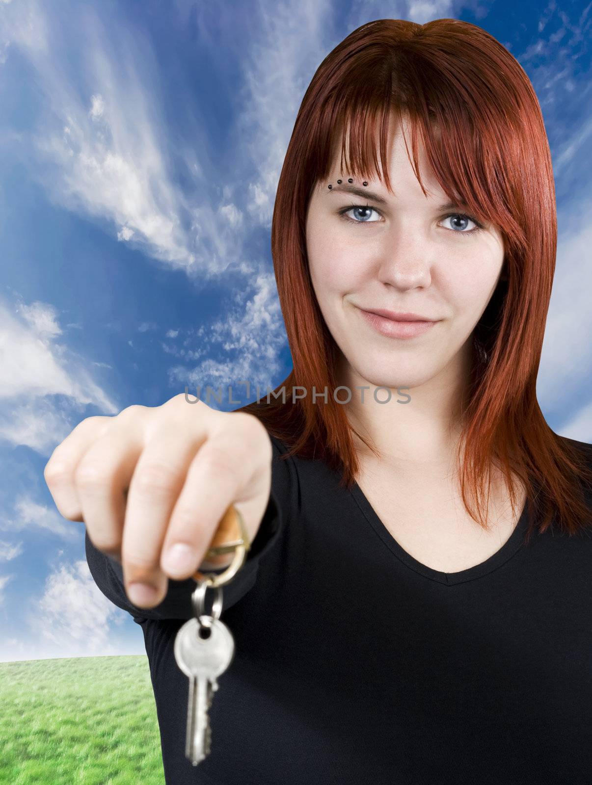 Redhead girl passing keys by domencolja