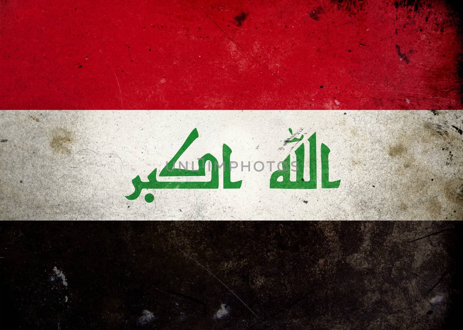 The flag of Iraq on old and vintage grunge texture