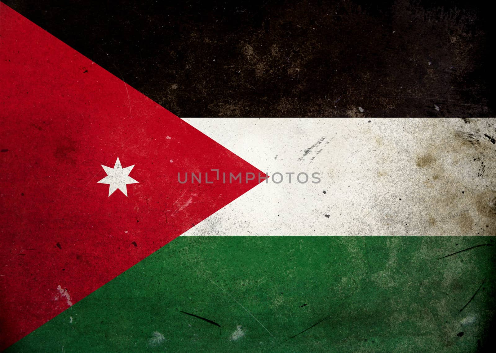 The flag of Jordan on old and vintage grunge texture