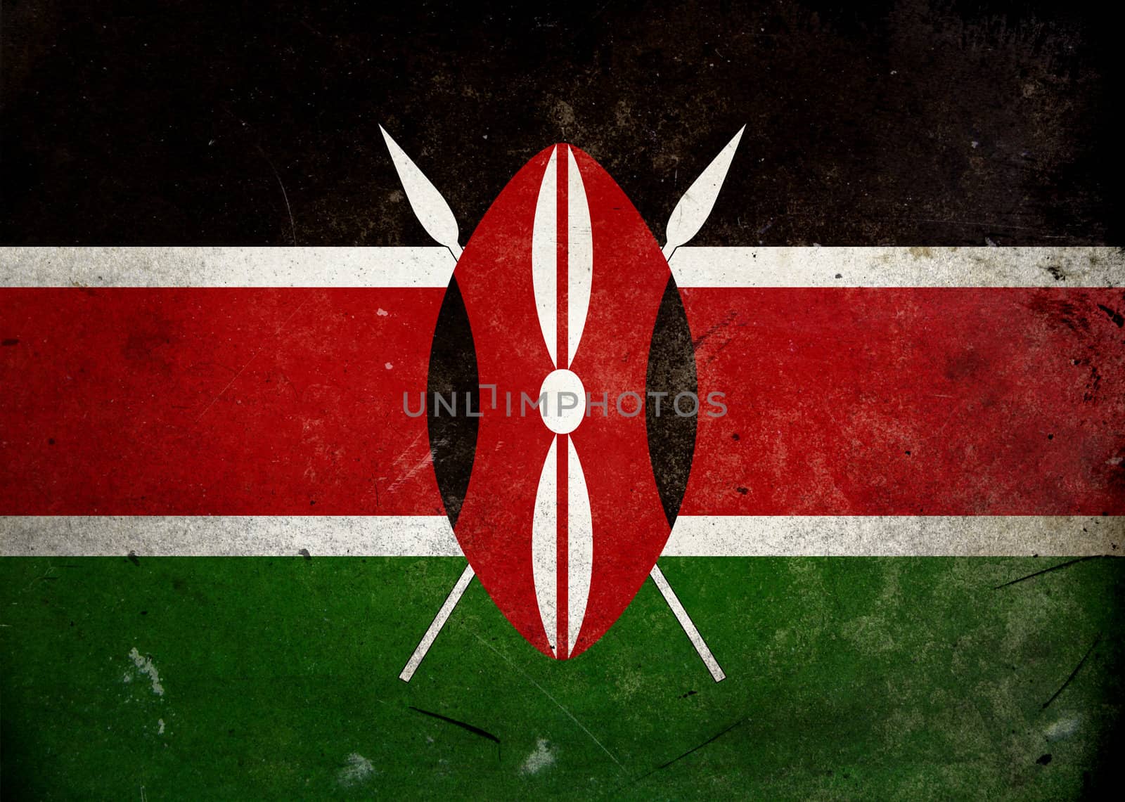 The flag of Kenya on old and vintage grunge texture
