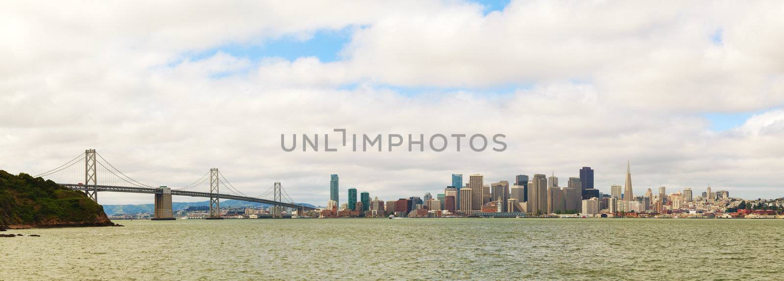 Panoramic view to the downtown of San Francisco as seen from the bay
