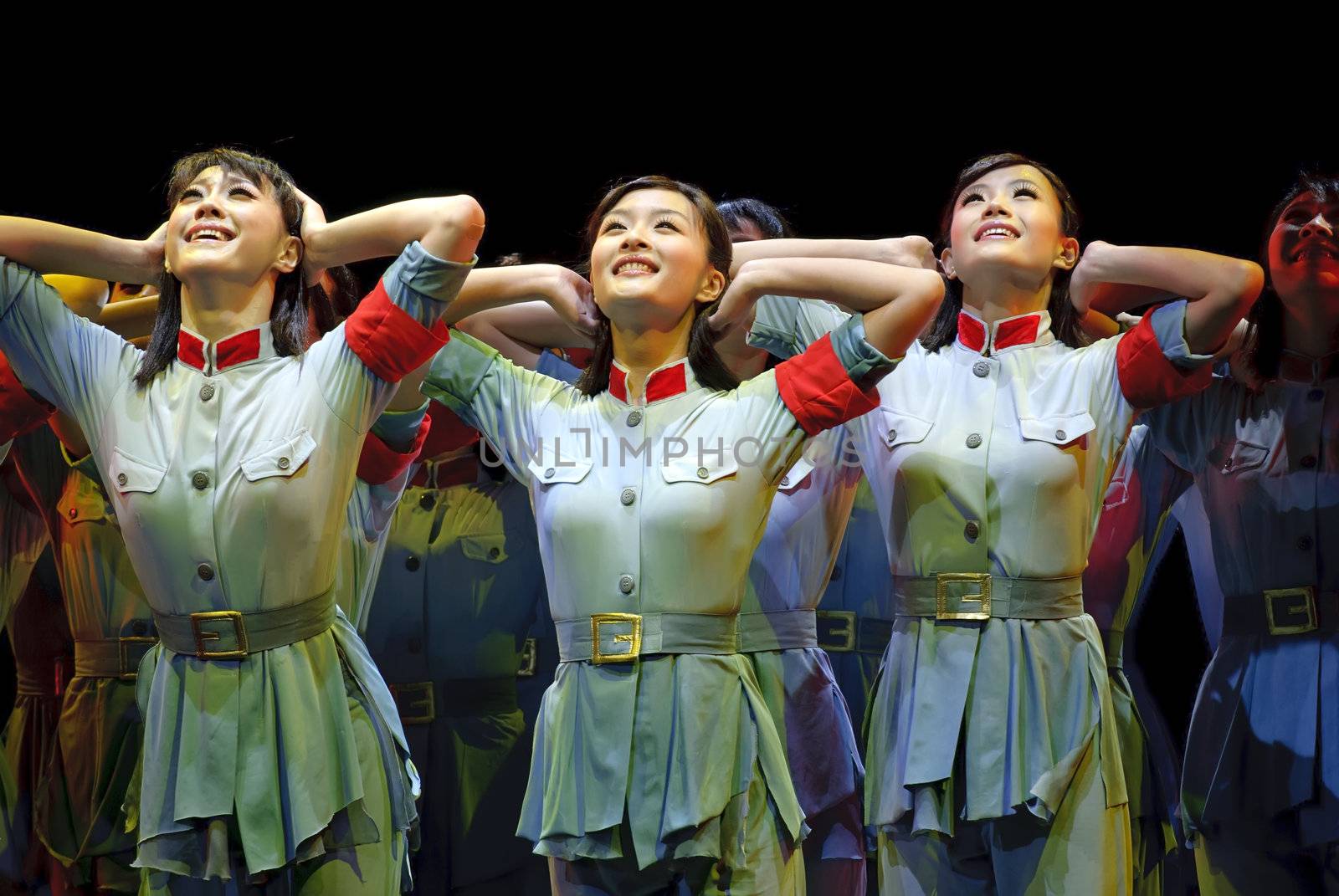 CHENGDU - DEC 10: Group dance "That year bobbed" performed by QIANXIAN art troupe at Golden theater.Dec 10,2007 in Chengdu, China.
Choreographer: Li Chunyan, etc., actor: 20
