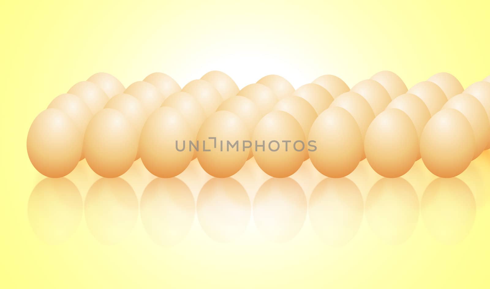 Illustration depicting a large group of fresh brown eggs arranged over yellow.