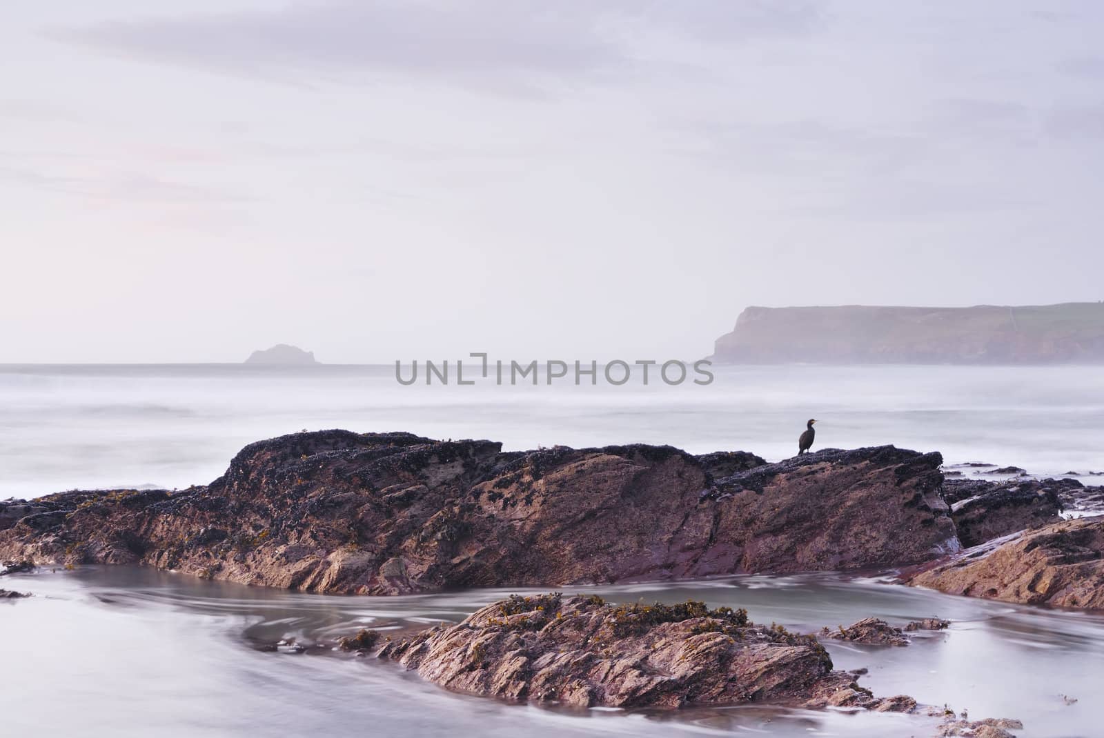 Slow shutter seascape. View from Greenaway beach cornwall to Pentire point.