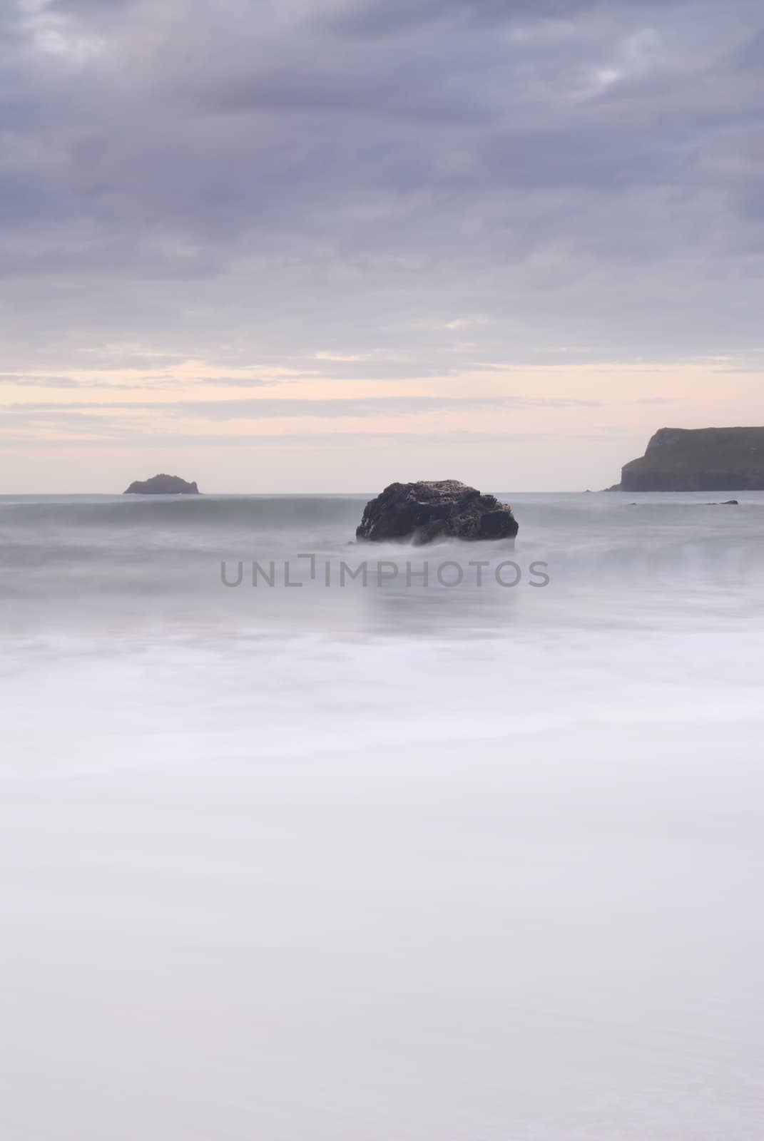 Slow shutter seascape. View from Greenaway beach cornwall to Pentire point.