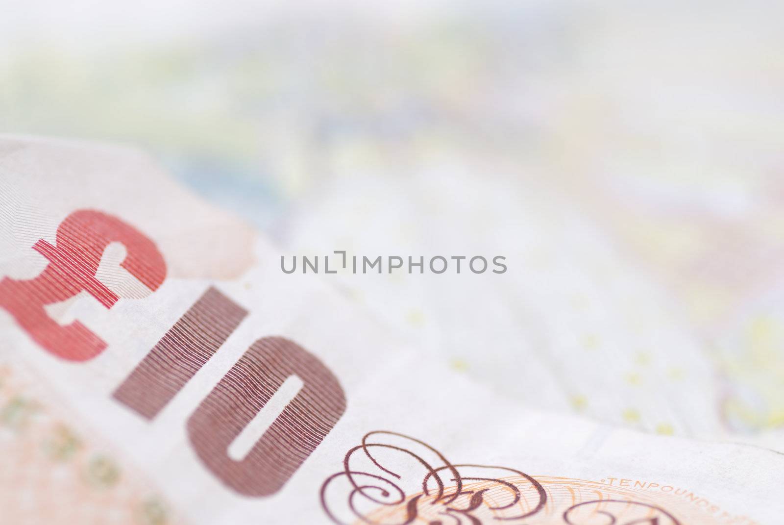 Macro image of English bank notes. Focus on �10.