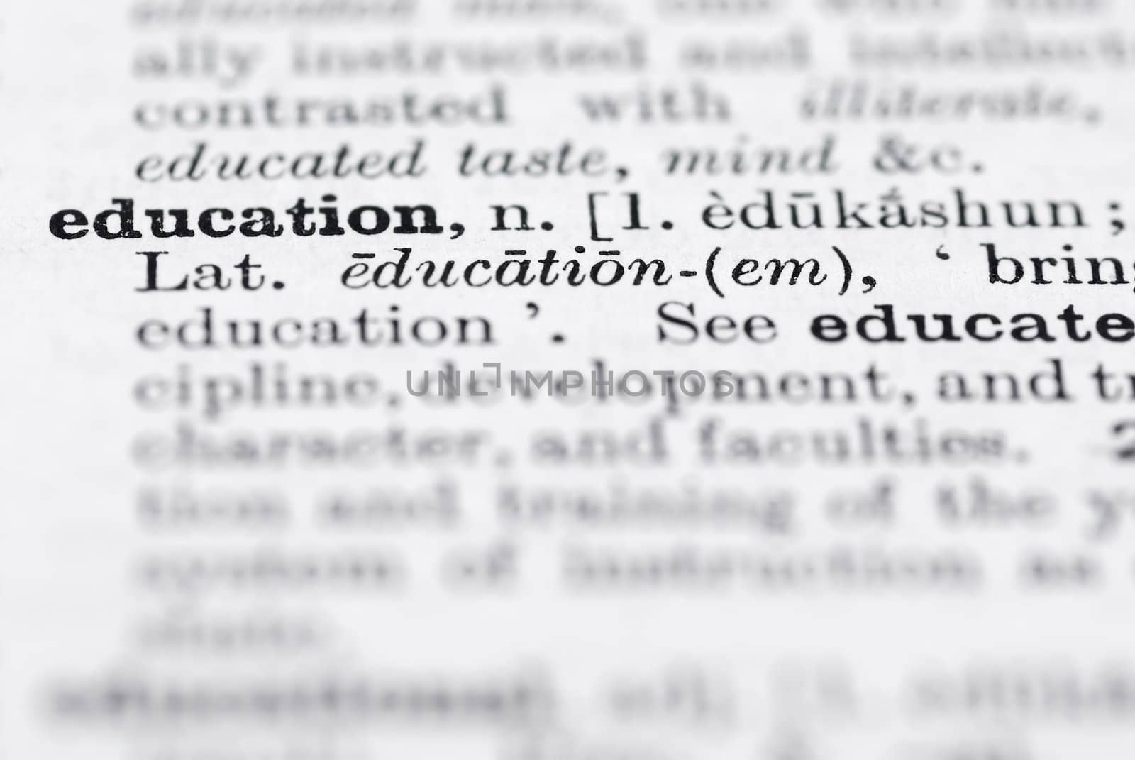 Shallow dof focus on education in English dictionary.