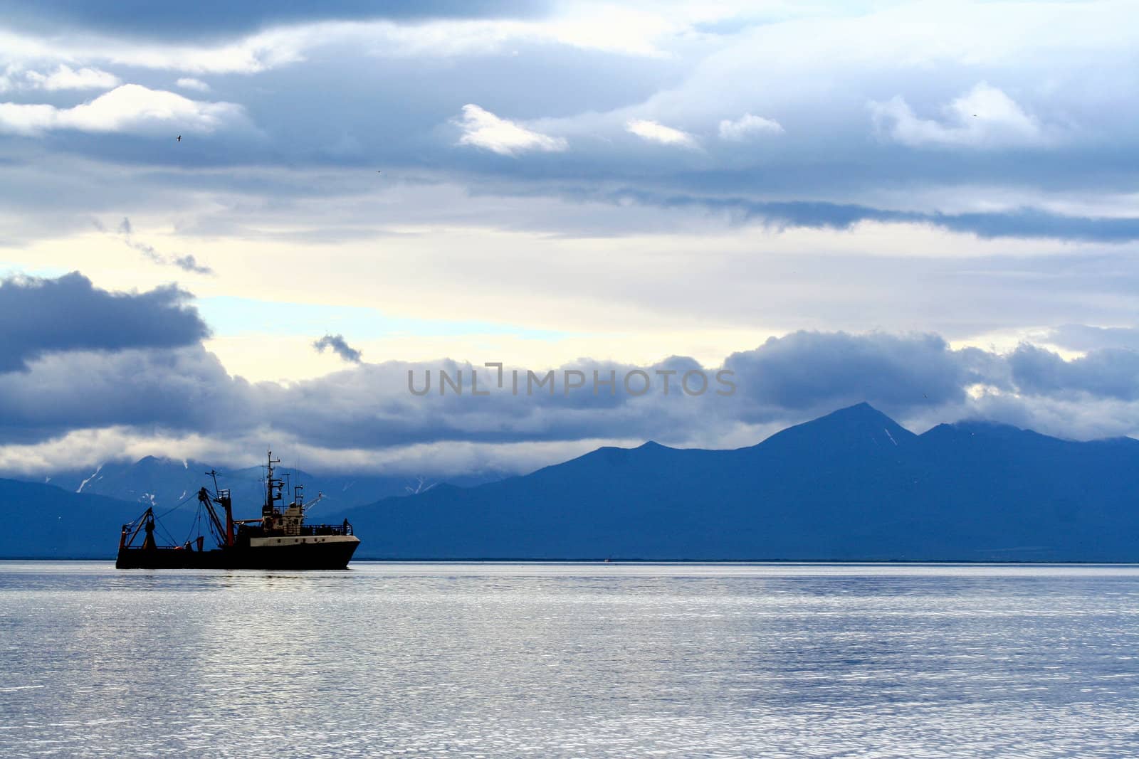 A ship in the  bay of Kamchatka.