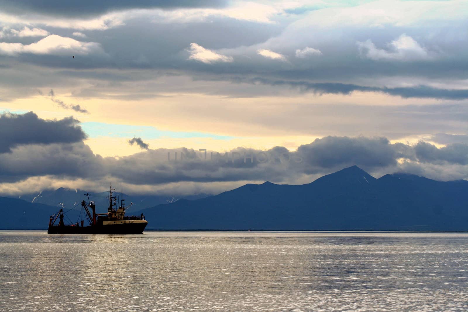 A ship in the  bay of Kamchatka.