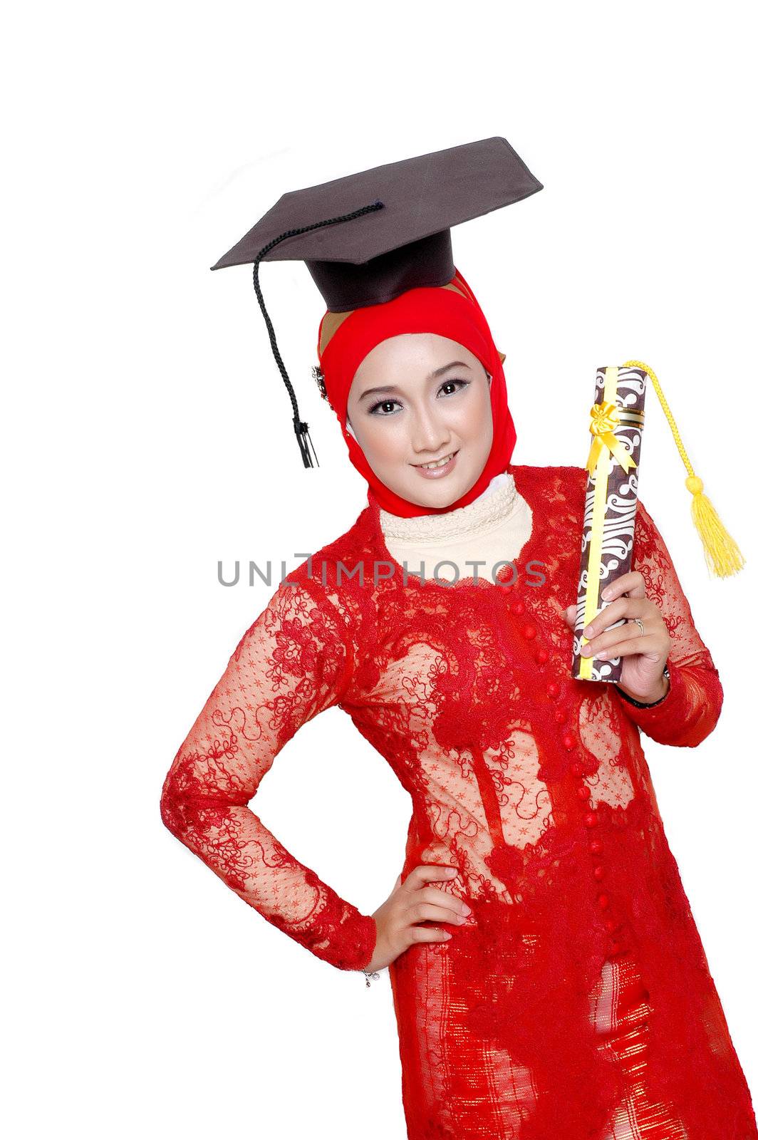 portrait of an asian young girl  holds a diploma of graduation  by antonihalim
