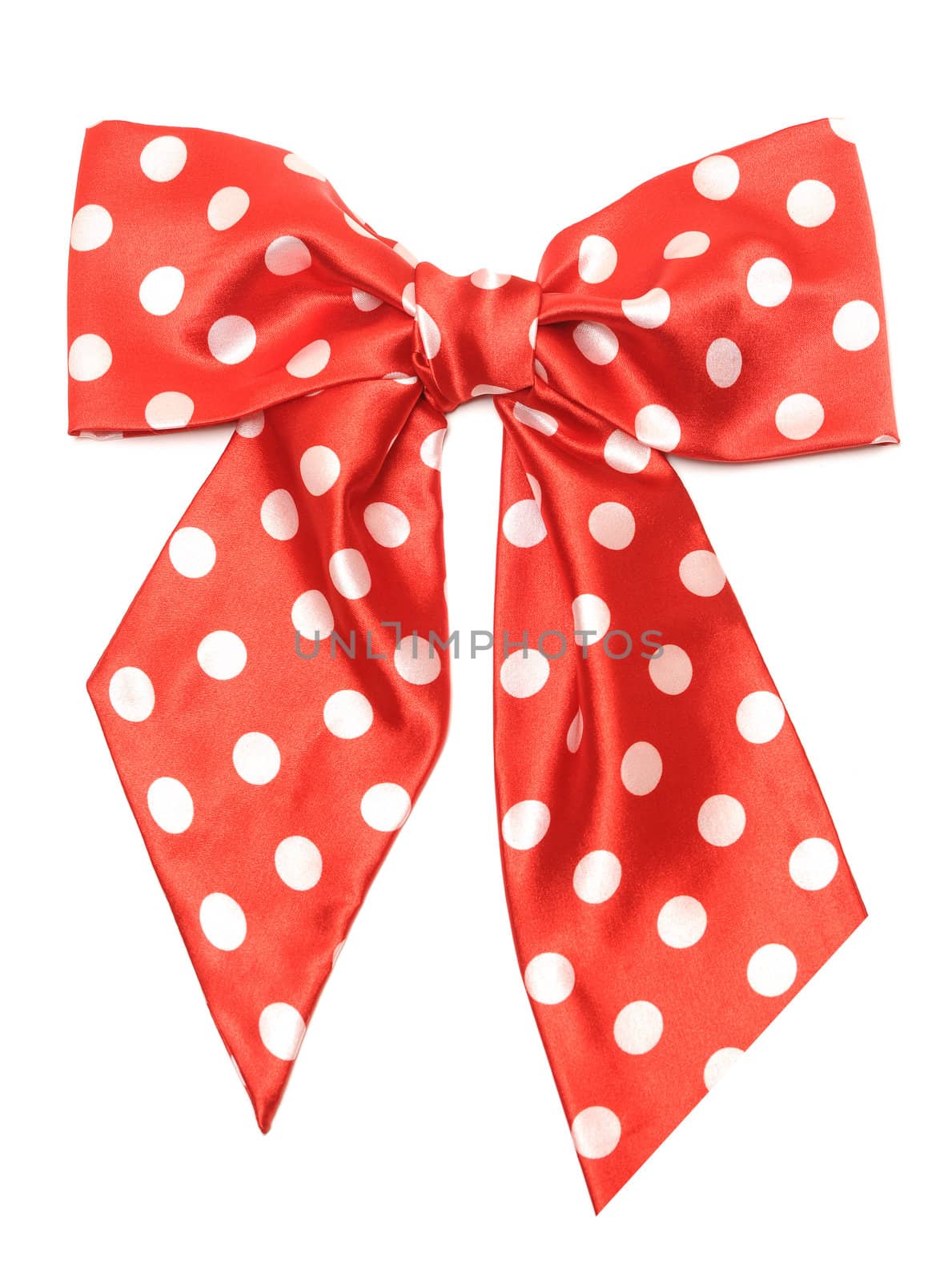 dotted red satin gift bow isolated on white by inxti