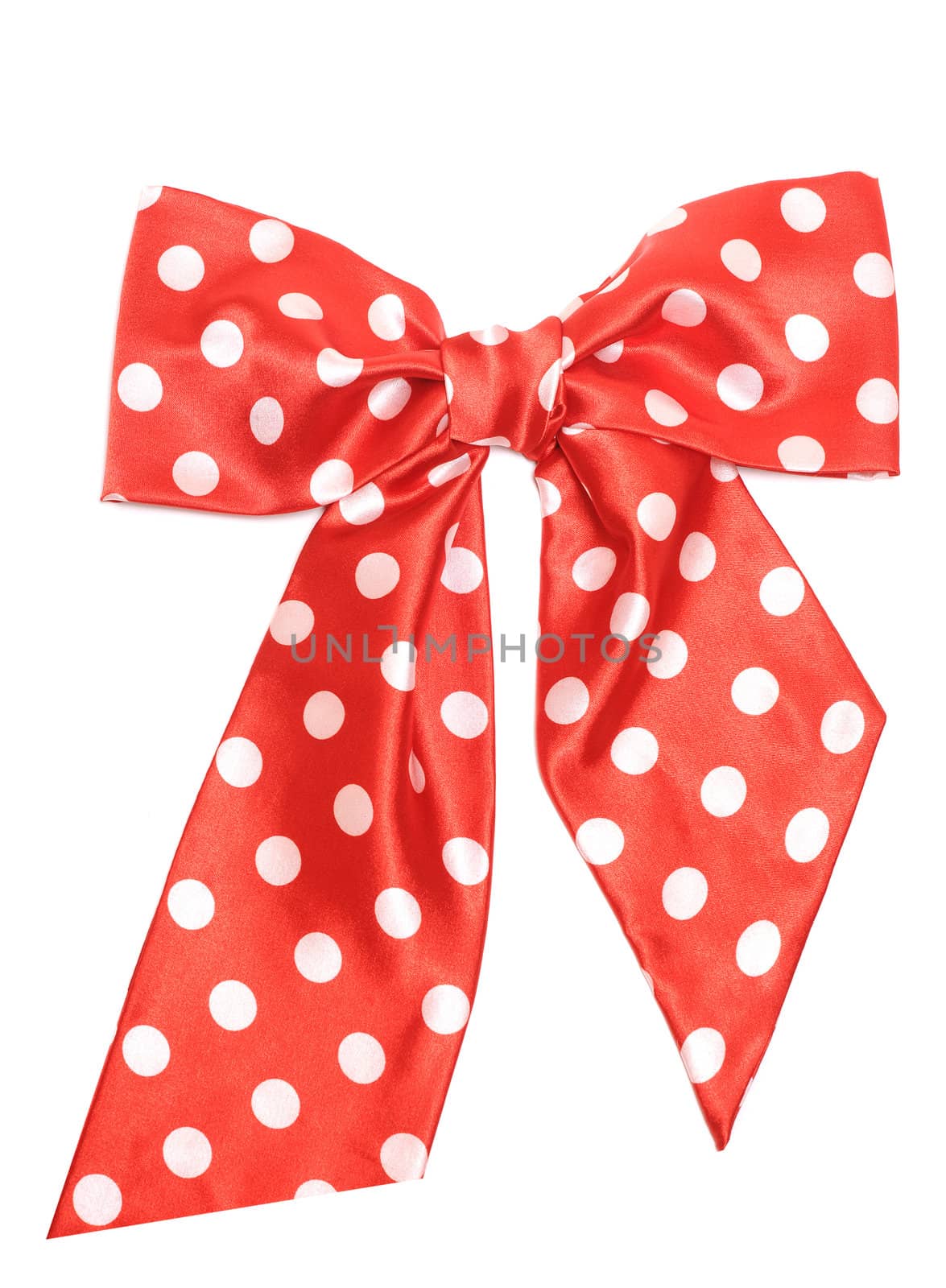 dotted red satin gift bow isolated on white