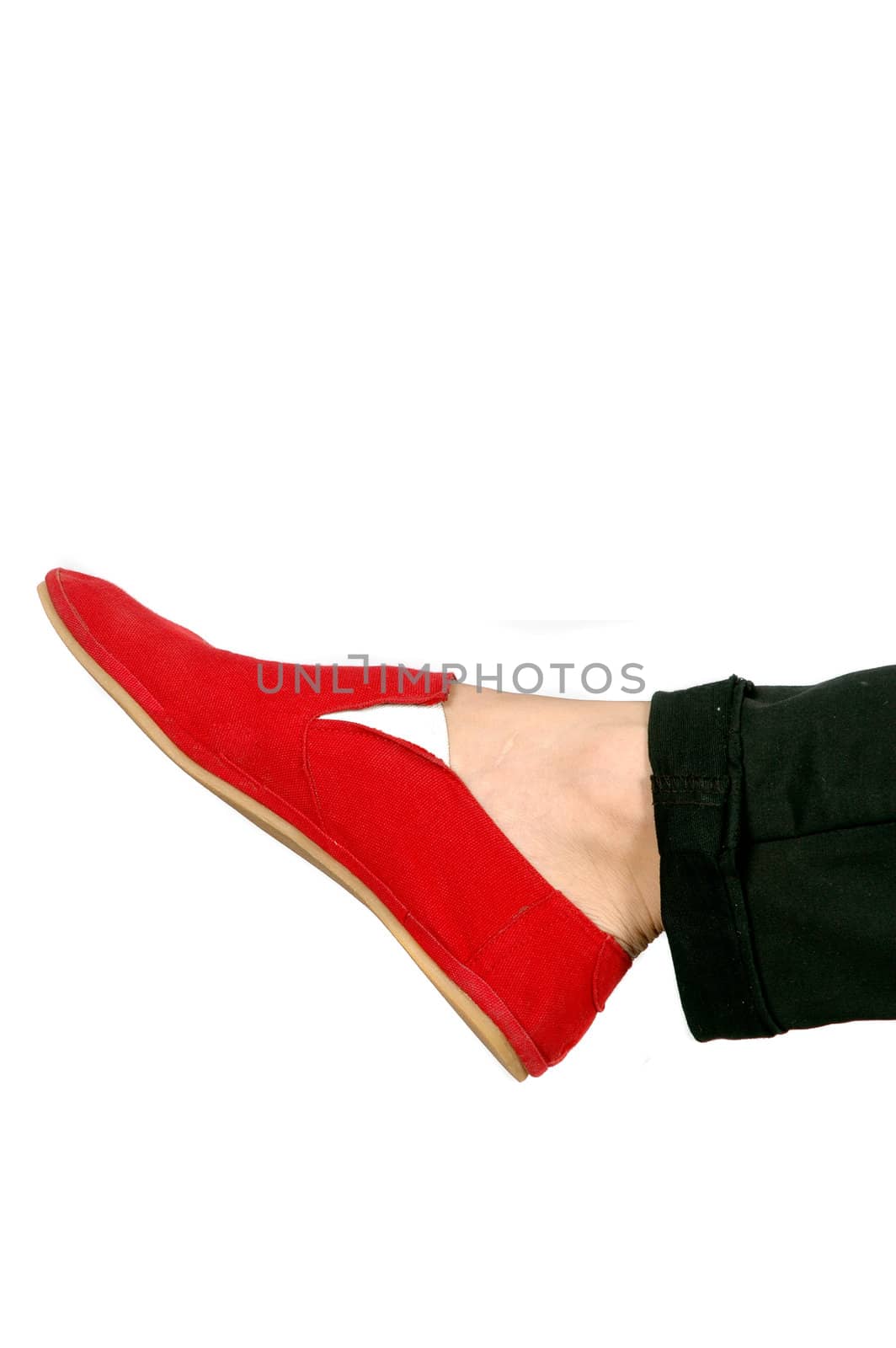 one red sneakers isolated on white background