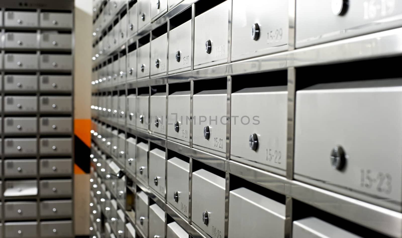 metallic mailbox array tidy inside apartment houses