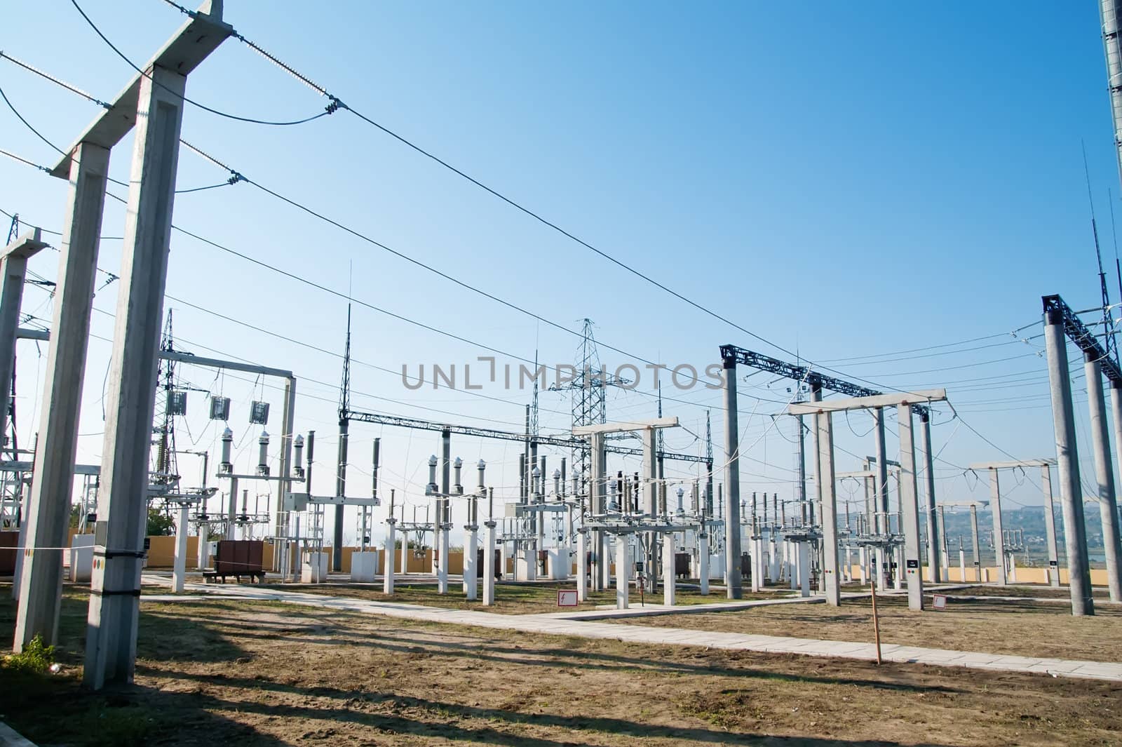 part of high-voltage substation with switches and disconnectors