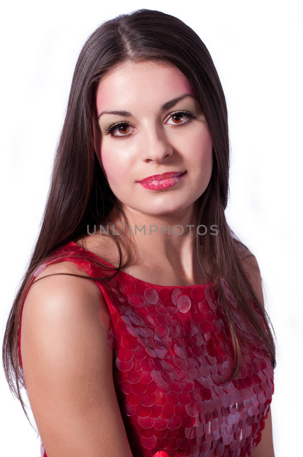 Portrait of a fresh and lovely woman wearing the red blouse