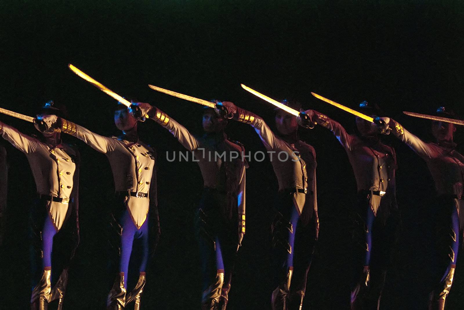 CHENGDU - DEC 11: chinese modern dancers perform group dance on stage at JINCHENG theater in the 7th national dance competition of 
china on Dec 11,2007 in Chengdu, China.