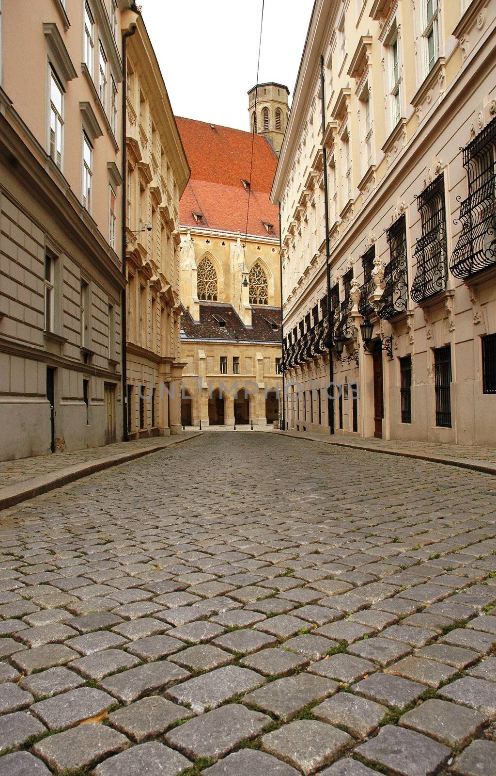 Paving street in Vienna near Church of the Minor Friars