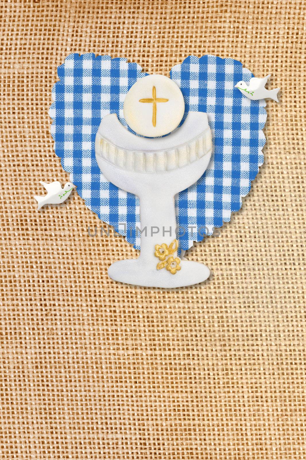 first communion card pretty rustic chalice and pigeons by Carche