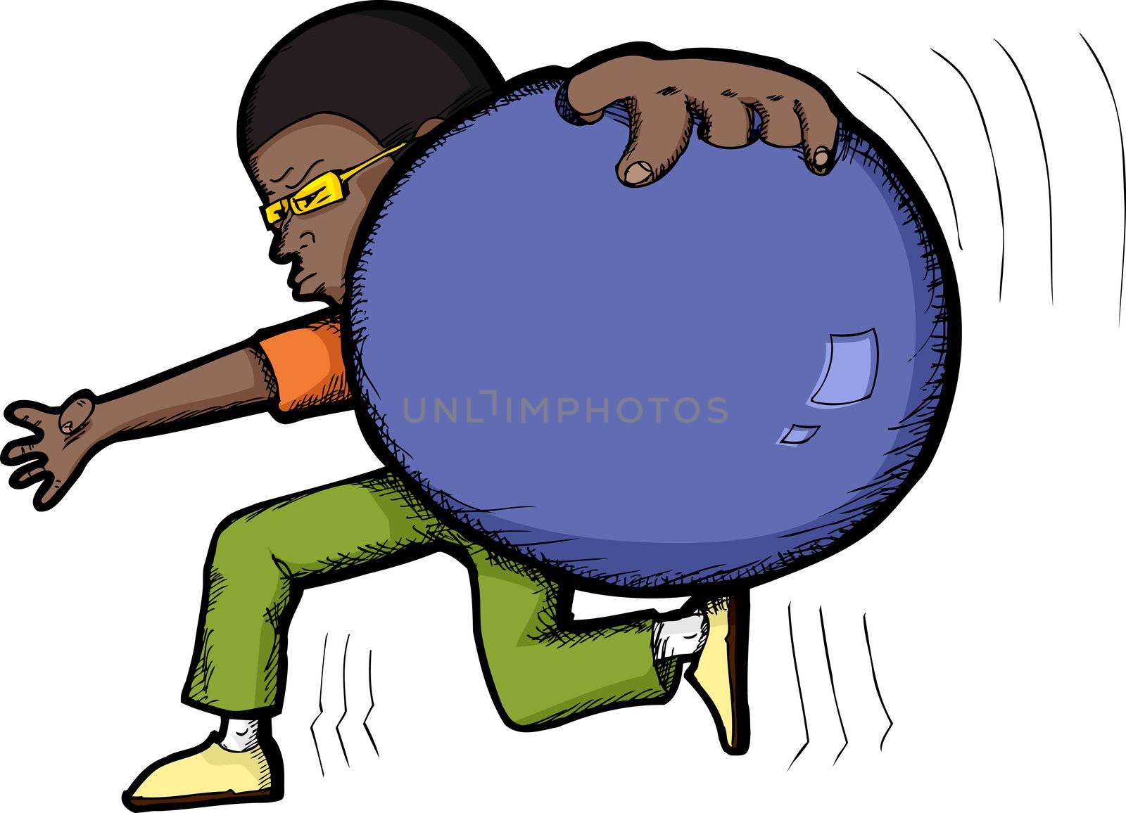 Young bowler tosses his ball over white background