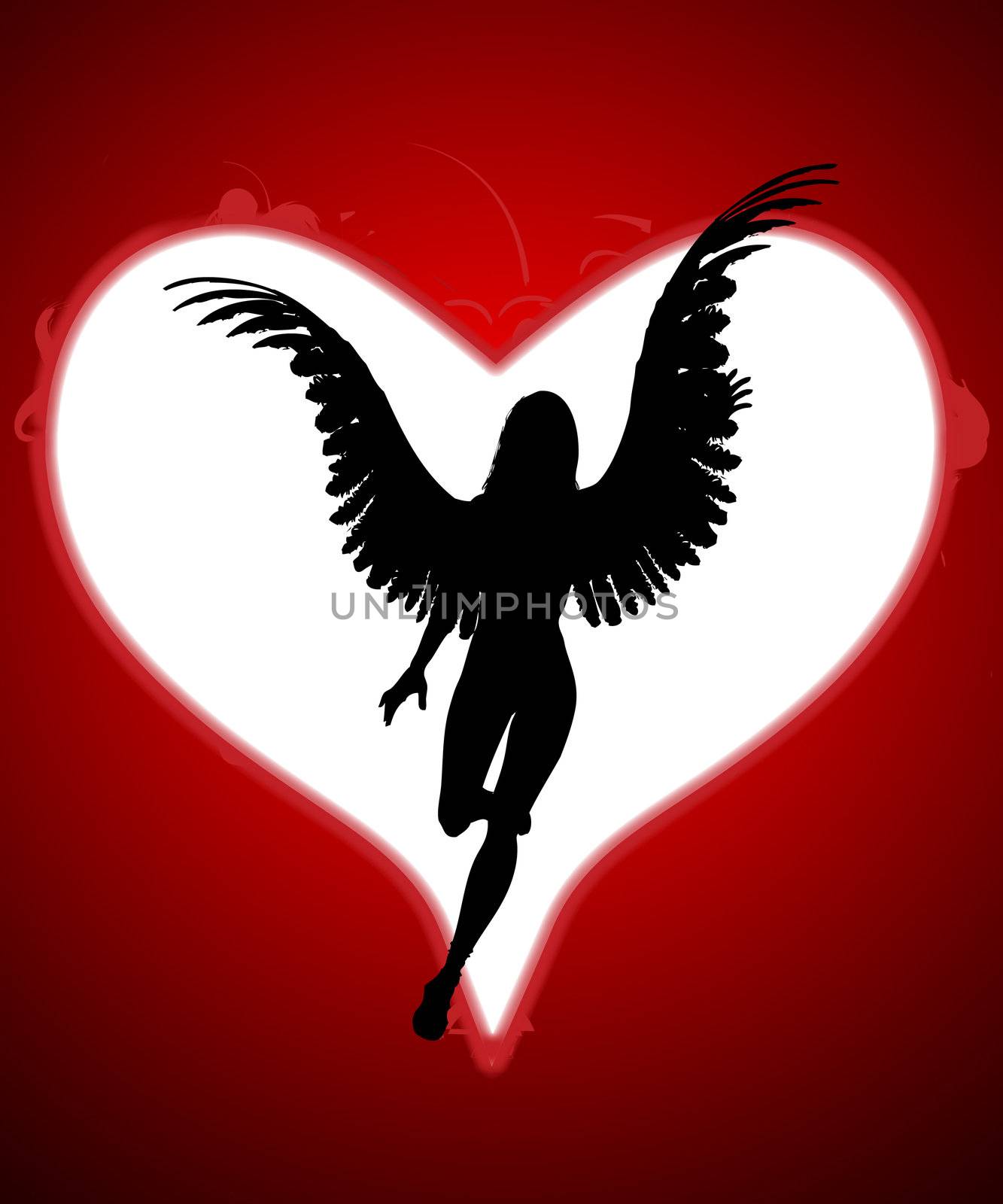 An angel within a large love heart for valentines day 