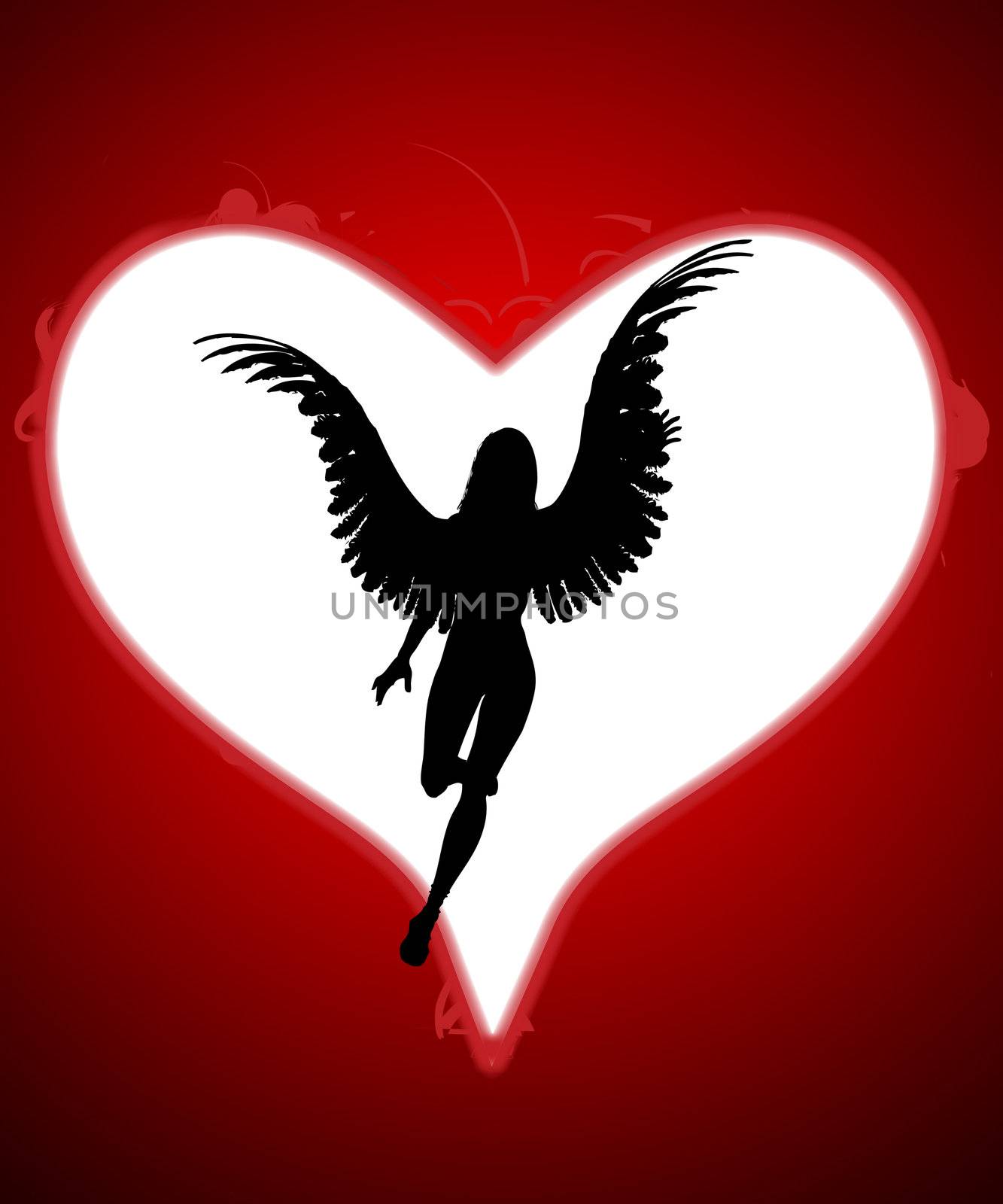 An angel within a large love heart for valentines day 