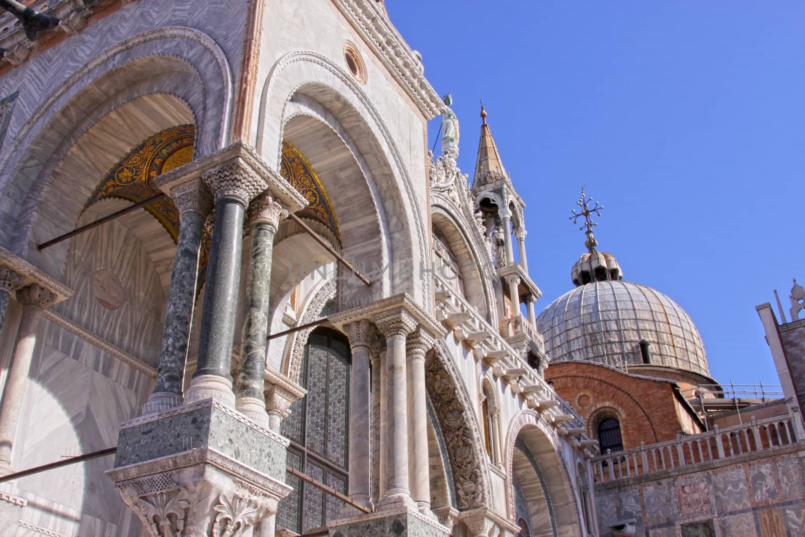 A side-view of Saint Mark's Basilica in Venice, Italy.