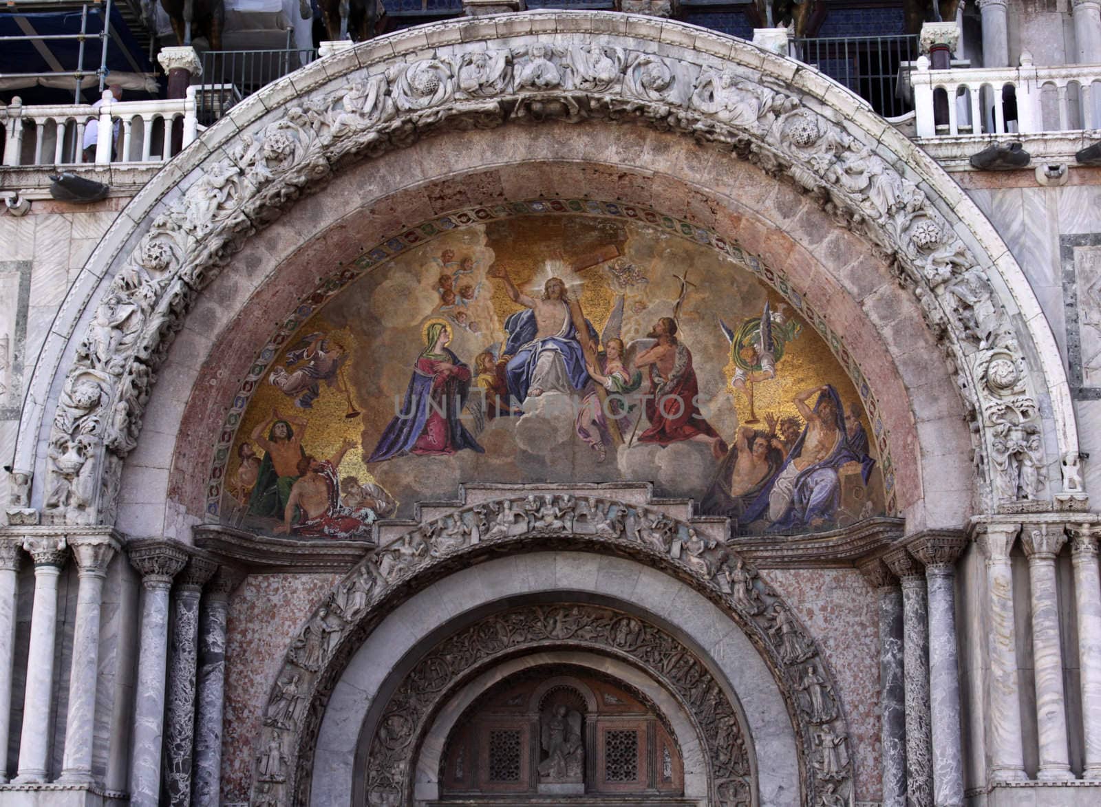 The gorgeous mosaic featuring Jesus and the cross, above the entrance to St. Mark's basilica.
