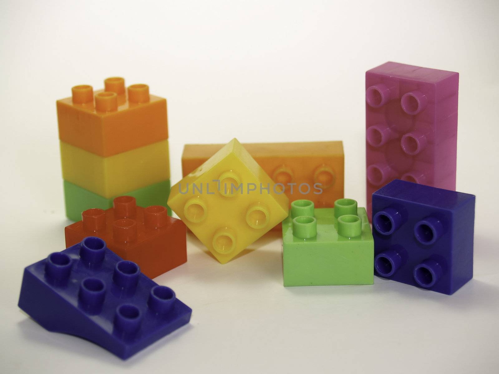Color lego blocks toy isolated on white.