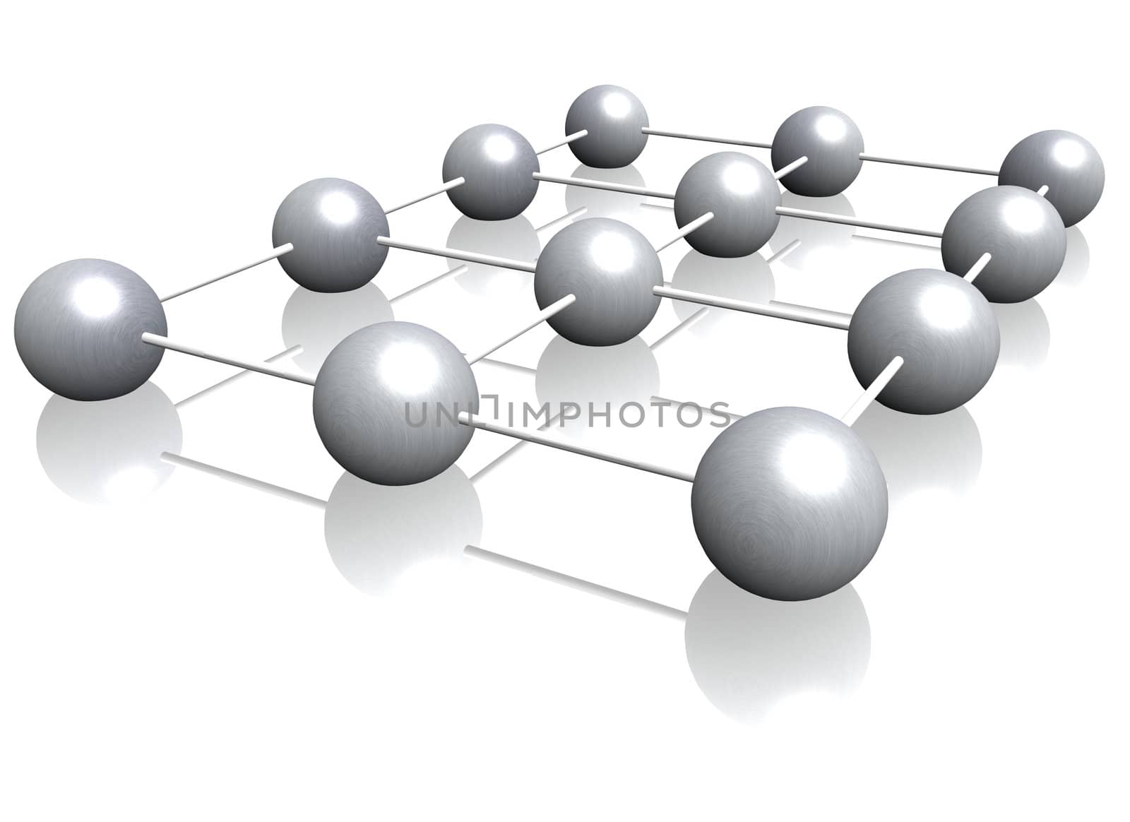 A 3d illustration symbolizing networking. All on white background.