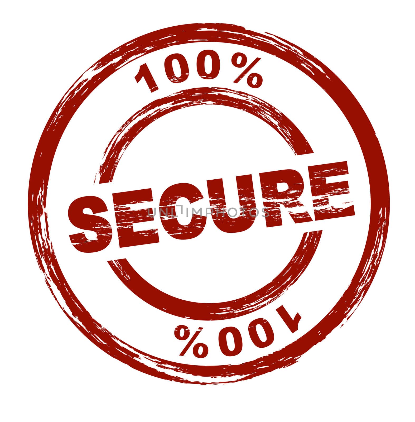 A stylized red stamp shows the term 100% secure. All on white background.