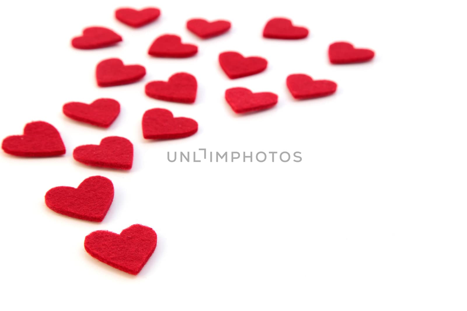 A lot of red hearts. All isolated on white background.