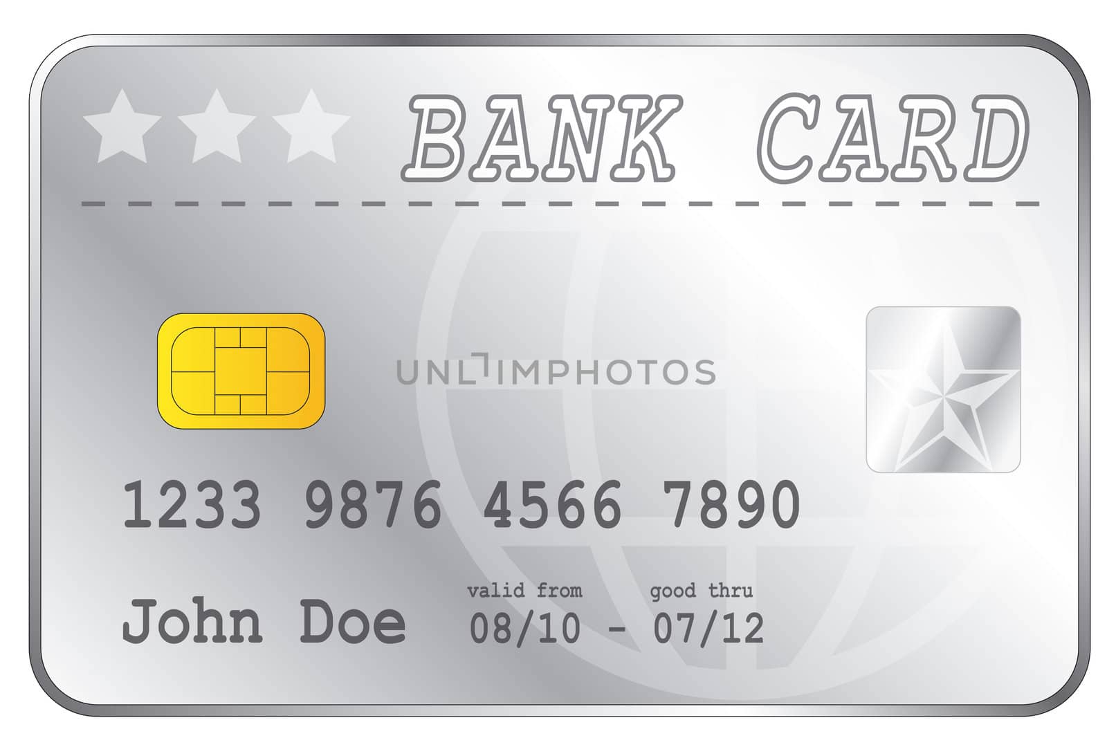 An illustrated bank card. All on white background.