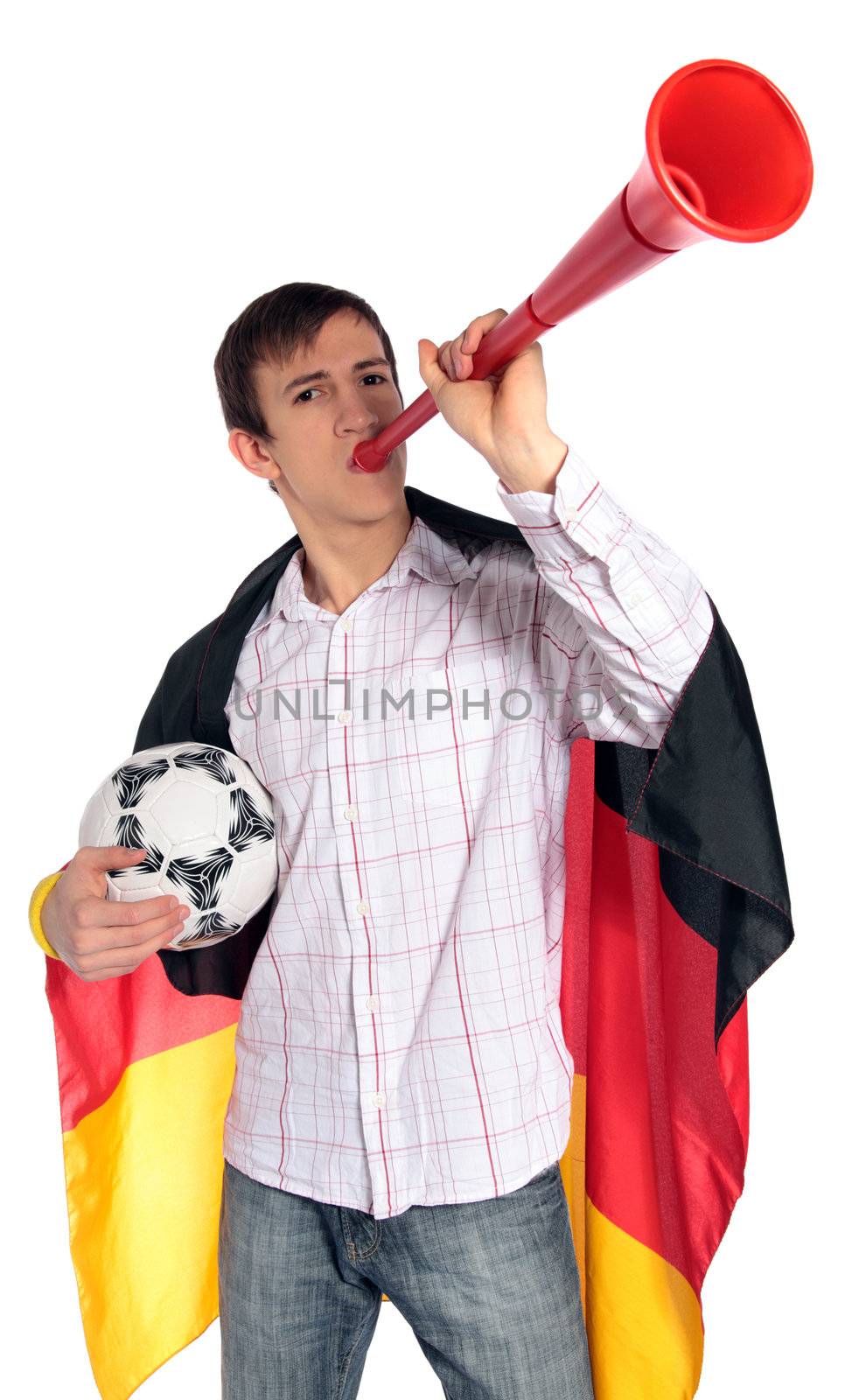 A german soccer fan. All isolated on white background.