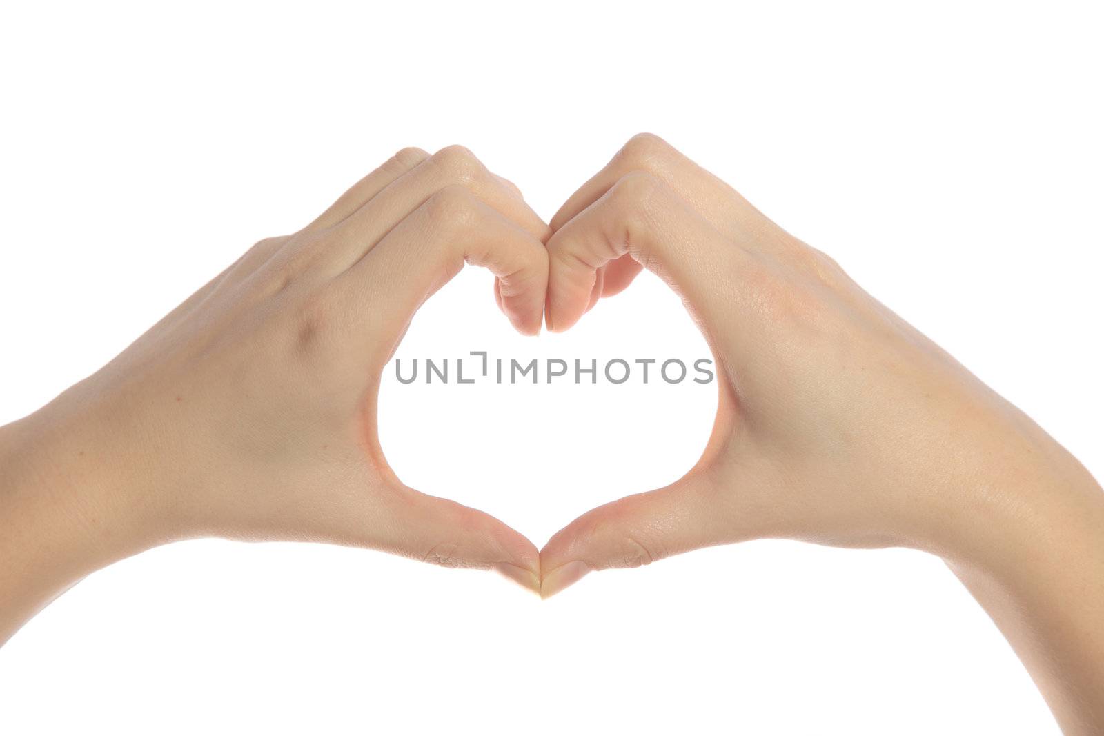 Human hands forming a heart. All isolated on white backgound.