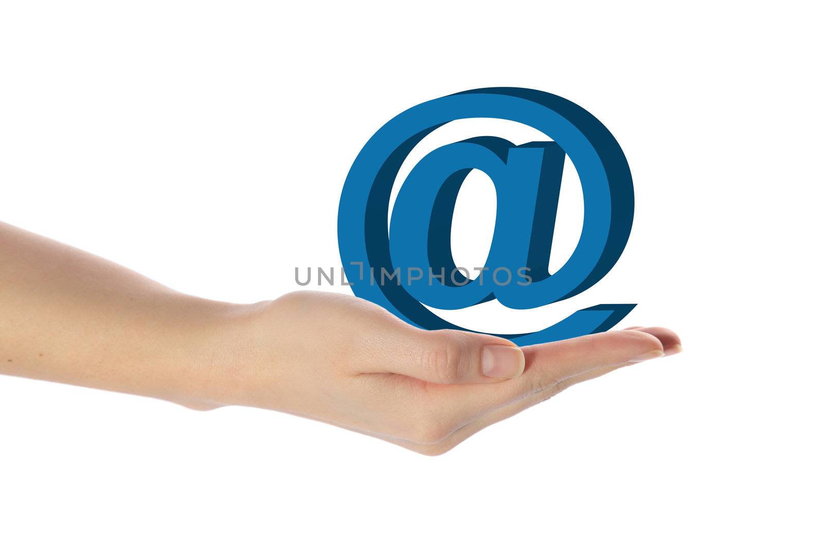 A neat human hand holding a web symbol. All isolated on white background.