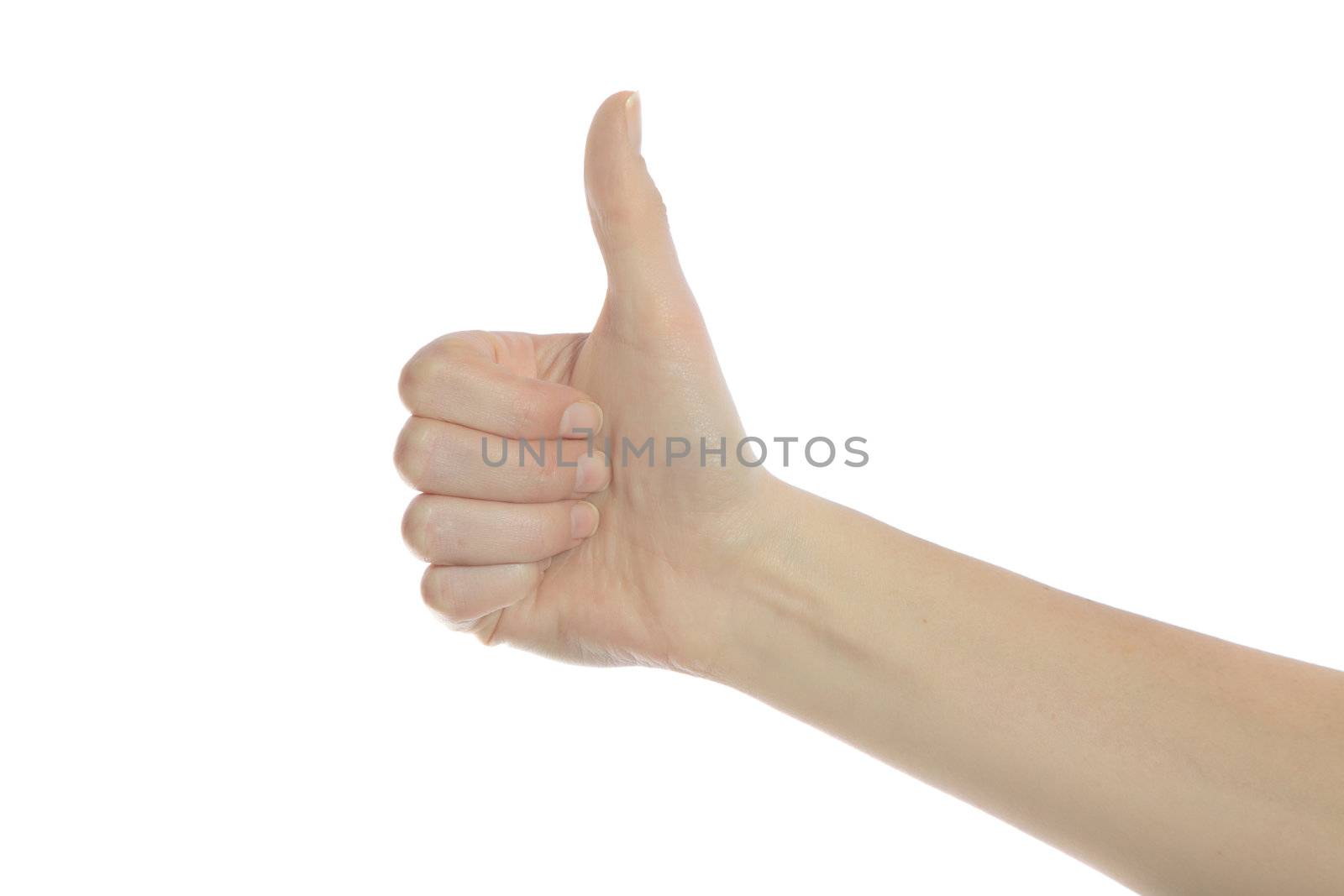 A neat human hand making a positive gesture. All isolated on white background.