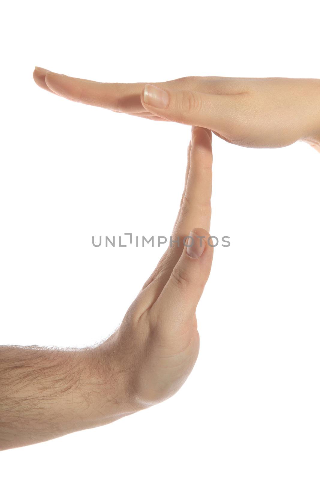 Human hands shwoing the timeout sign. All isolated on white background.