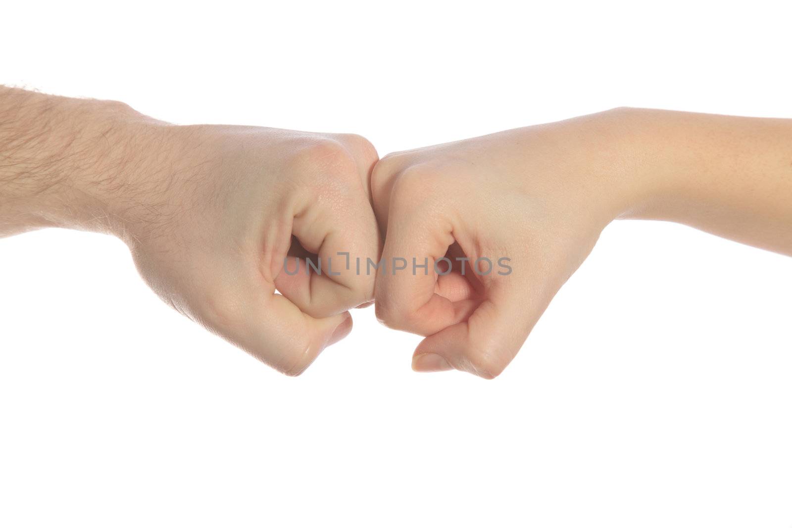 Two hands clashing together. All isolated on white background.