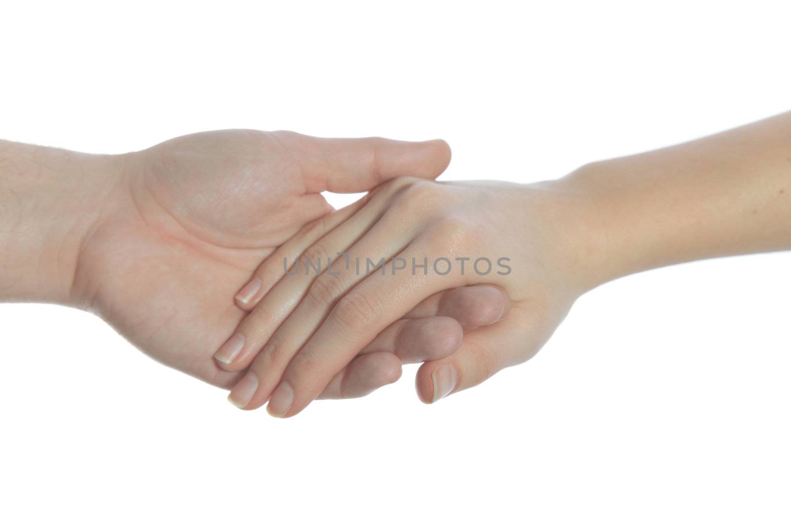 Two person holding their hands. All isolated on white background.