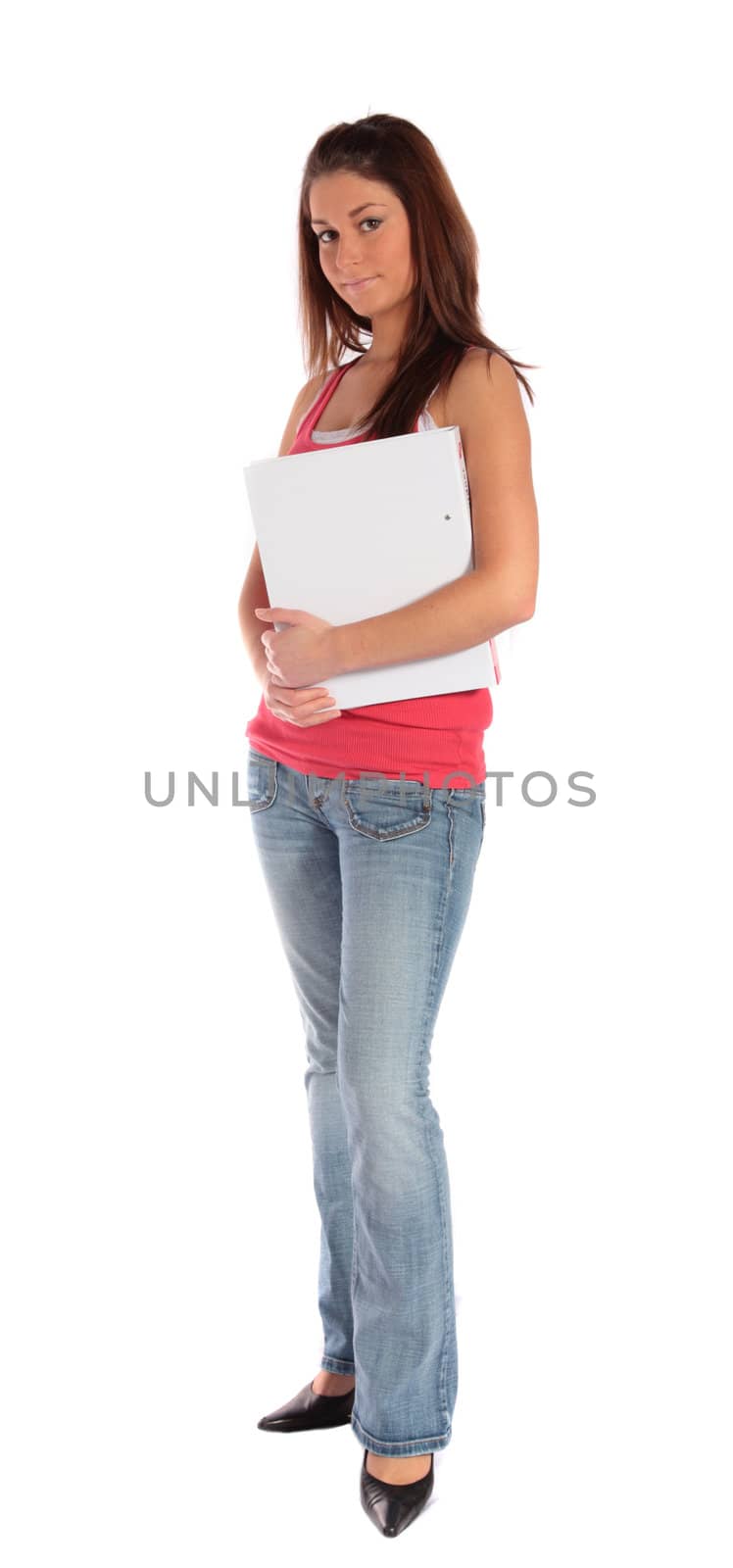 An attractive student. All isolated on white background.