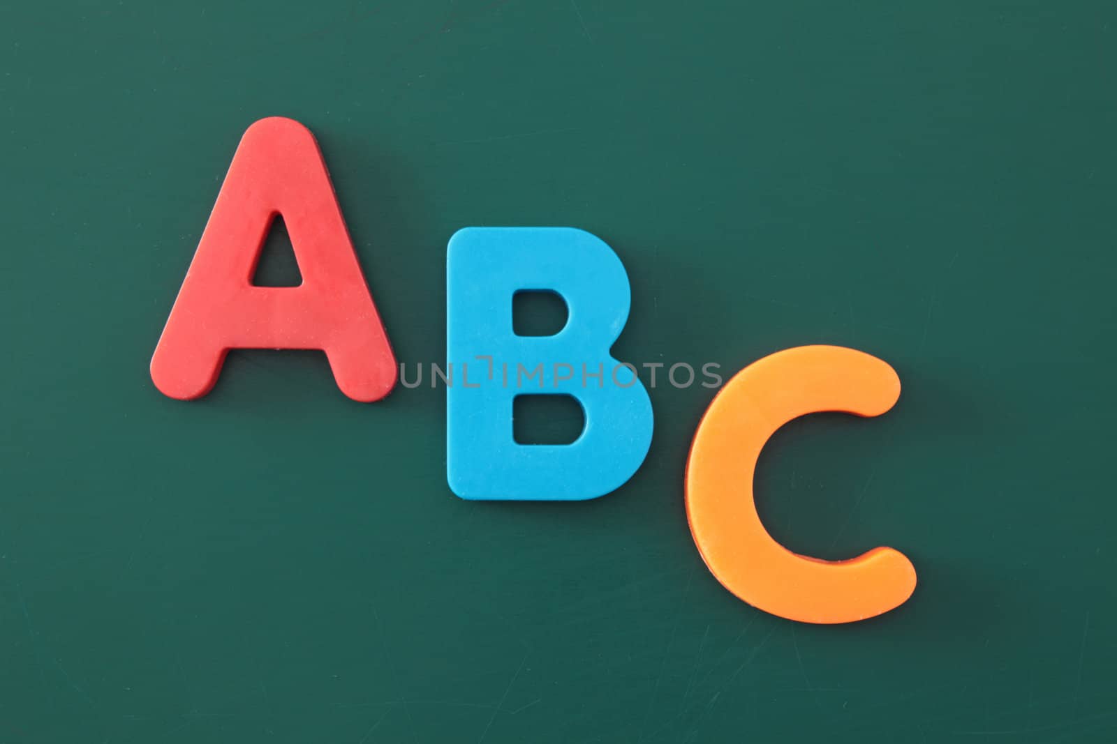 The multicolored characters ABC on a blackboard symbolizing education.