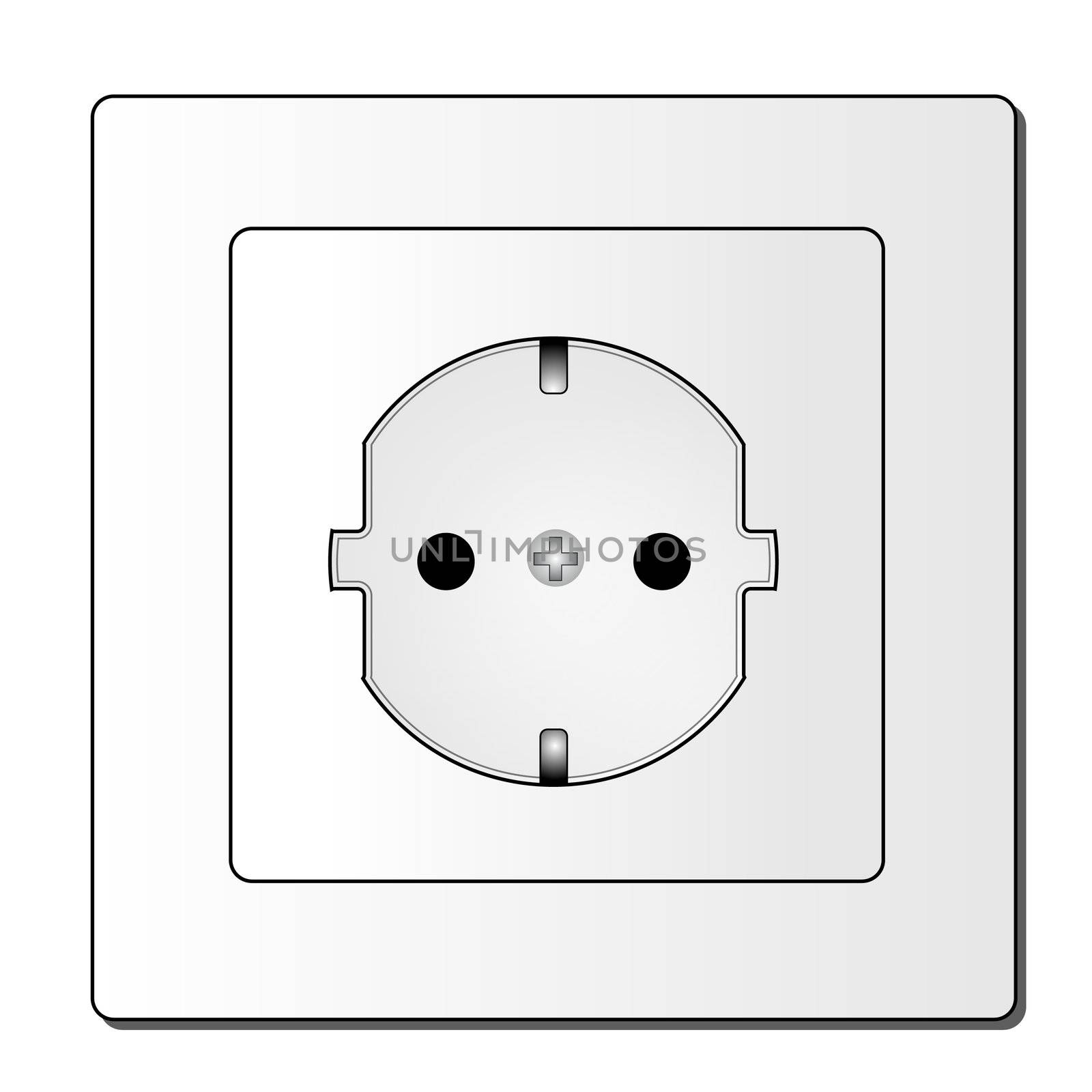 An illustrated electric socket like it is standard in Germany. All isolated on white background.