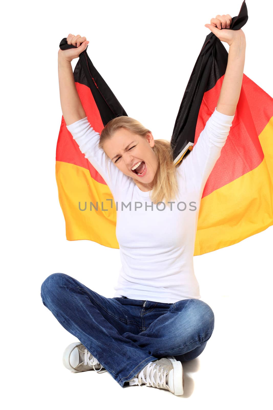 Attractive blond woman. All on white background.