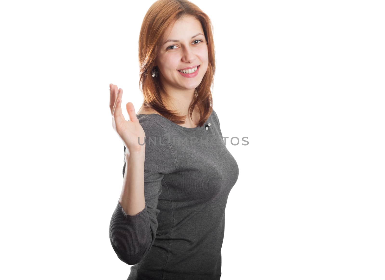 attractive girl waves his hand by gurin_oleksandr