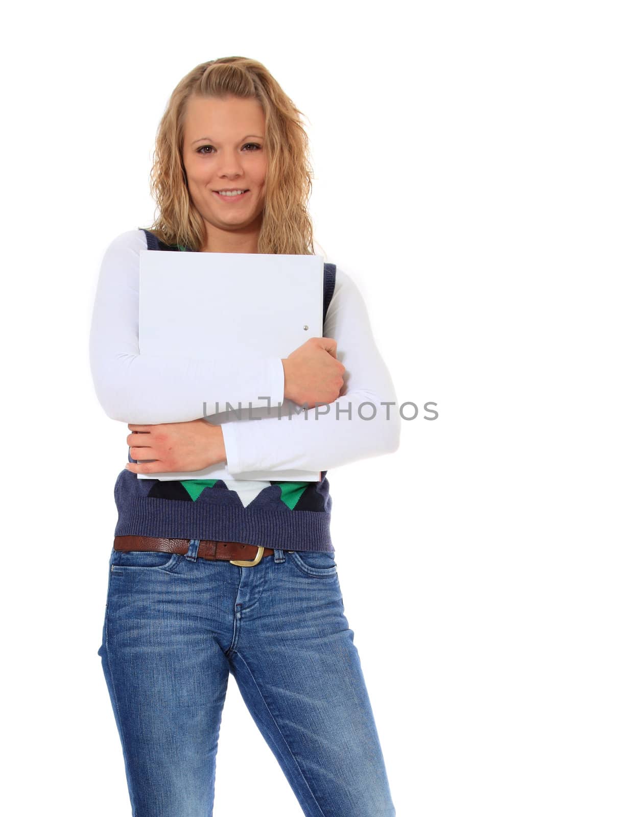 Attractive young student. All on white background.