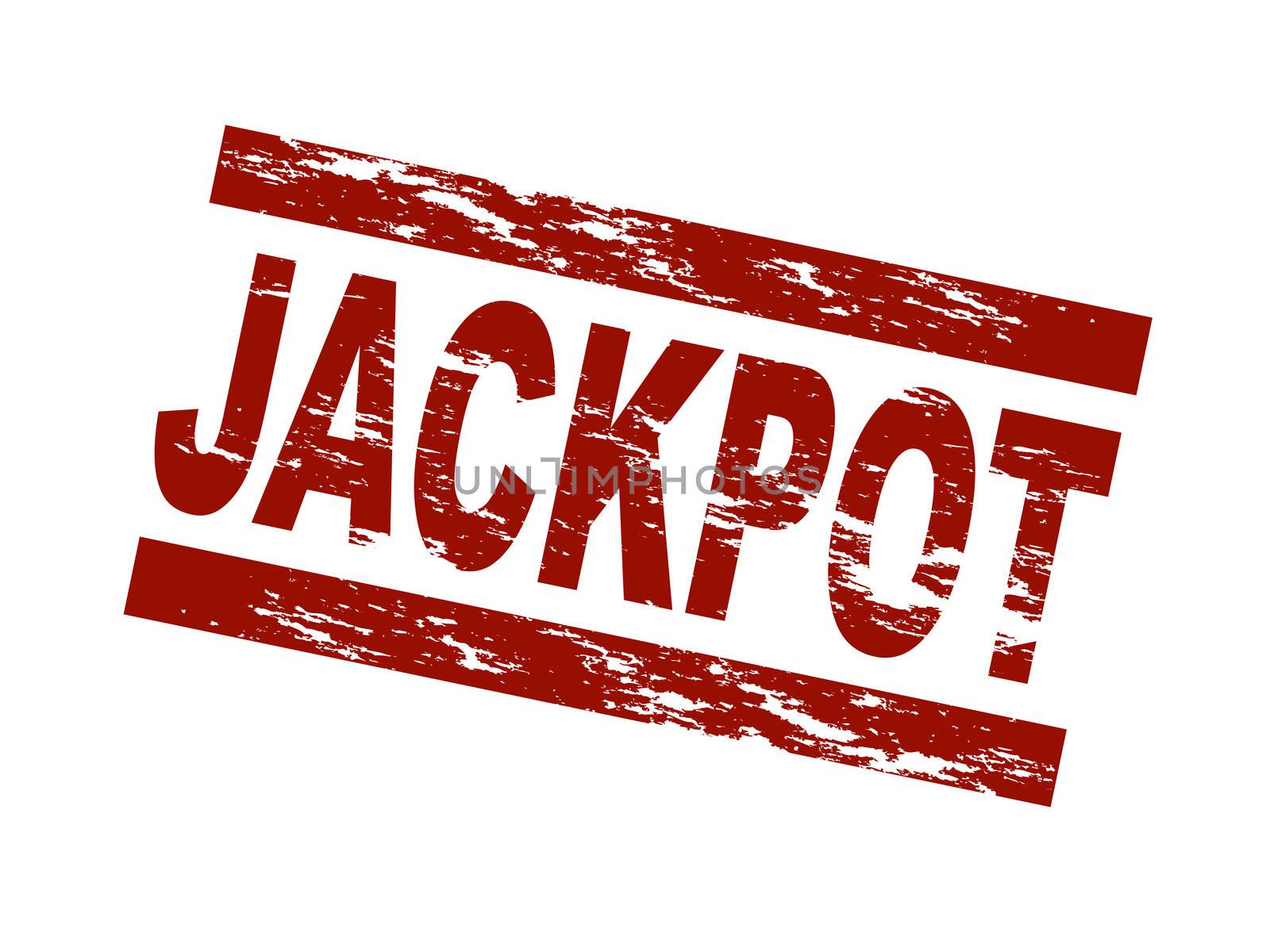 Stylized red stamp showing the term jackpot. All on white background.