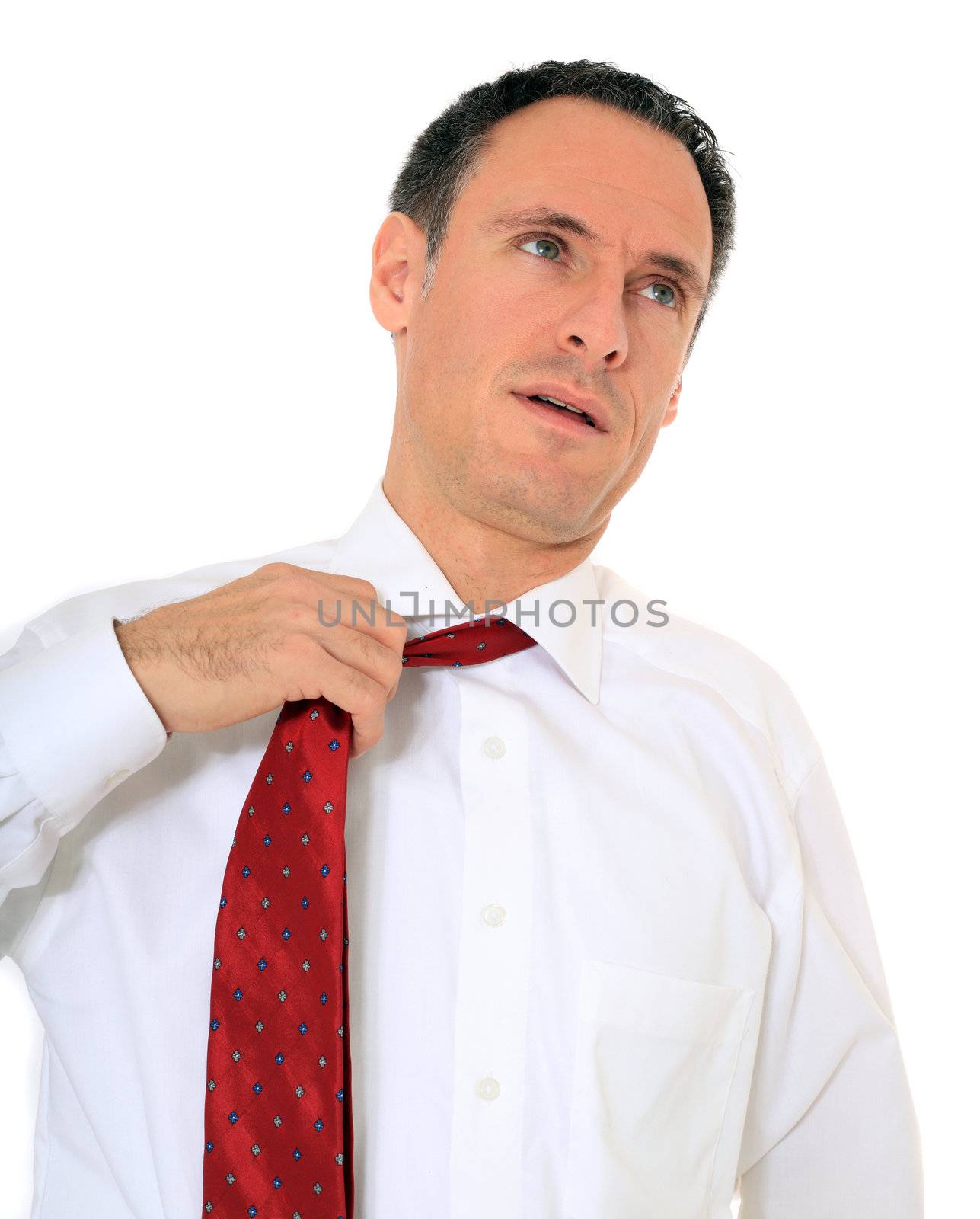 Exhausted businessman. All on white background.